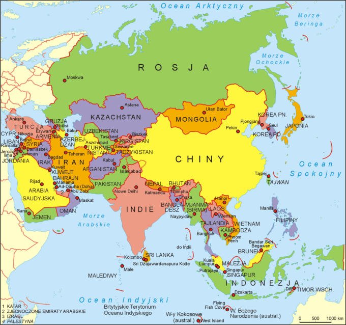 mapa w Azji