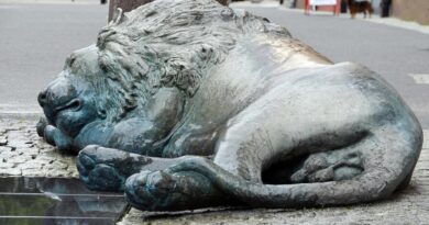 posąg śpiącego lwa