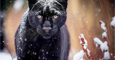 czarna pantera w śniegu